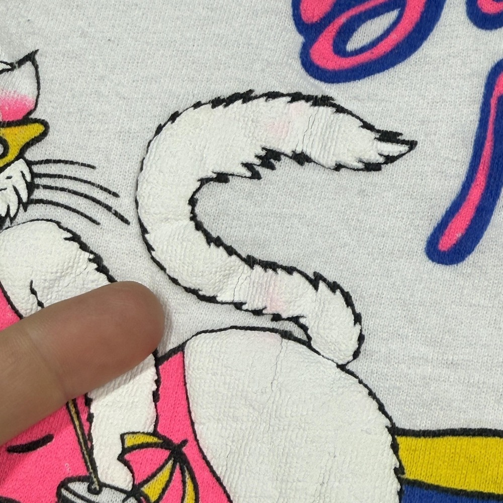 Vintage Bahama Mama Shirt Adult XL White Cat Graphic Dorsett Beach 90s REPAIR - Picture 8 of 16
